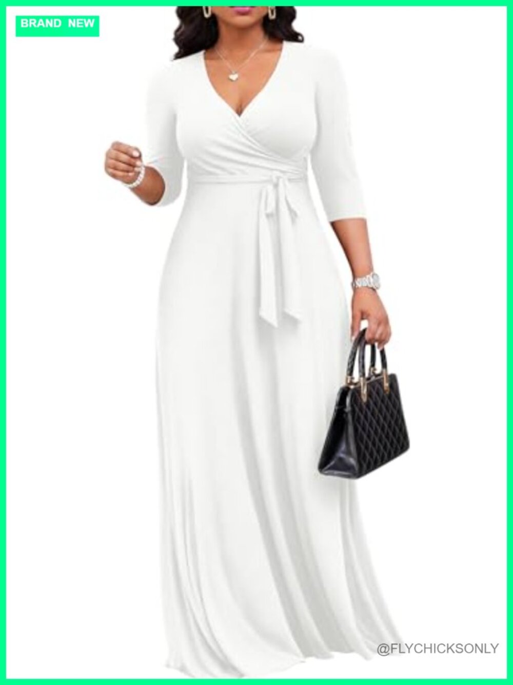 Maxi Dress for Women V-Neck Belted Long Sundress with Pockets